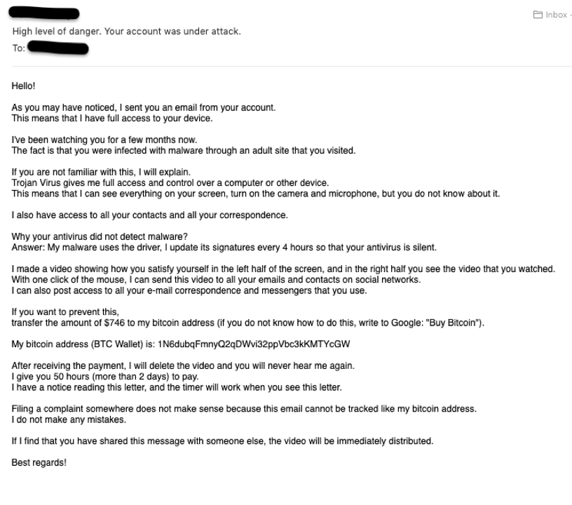 Example of a sextortion email